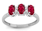 Star K 3 Three Oval Created Ruby Stones Promise Ring Wedding Band
