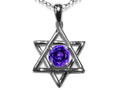 Star K Jewish Star of David Pendant Necklace with Round Genuine Amethyst