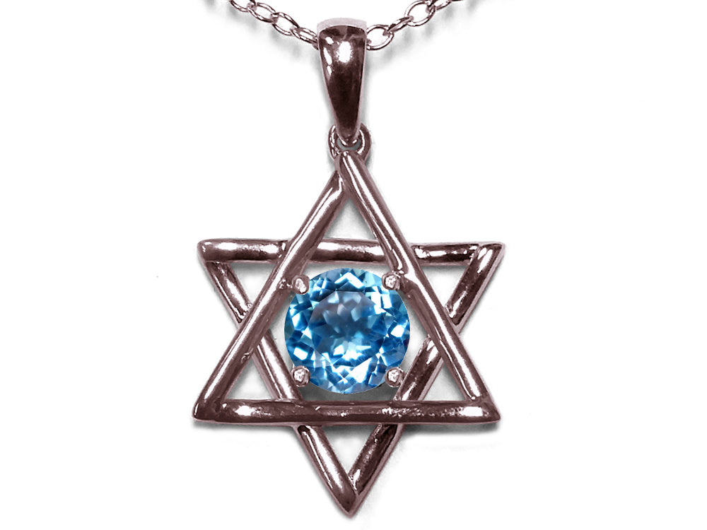 Star K Jewish Star of David Pendant Necklace with Round Genuine Blue Topaz