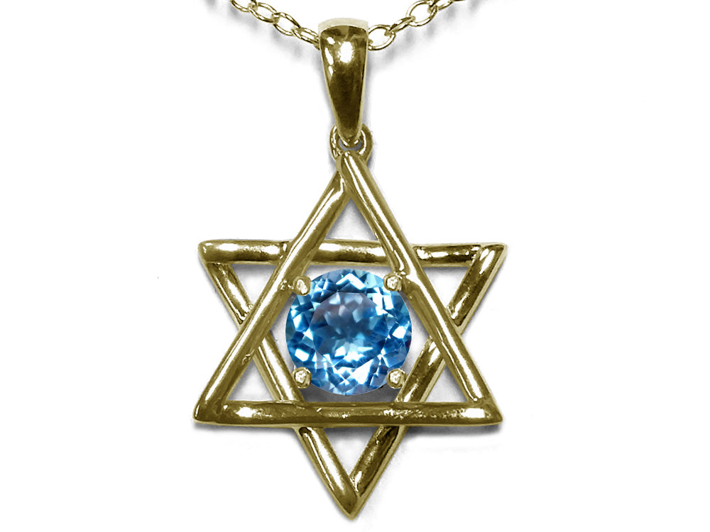Star K Jewish Star of David Pendant Necklace with Round Genuine Blue Topaz