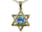 Star K Jewish Star of David Pendant Necklace with Round Genuine Blue Topaz