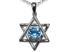 Star K Jewish Star of David Pendant Necklace with Round Genuine Blue Topaz