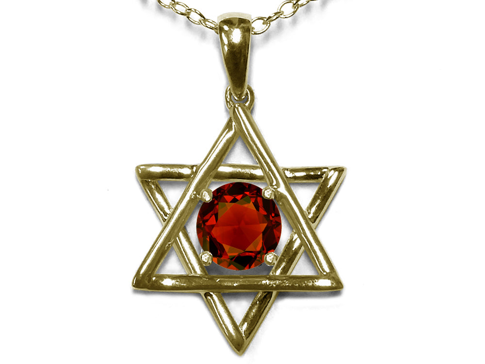 Star K Jewish Star of David Pendant Necklace with Round Genuine Garnet