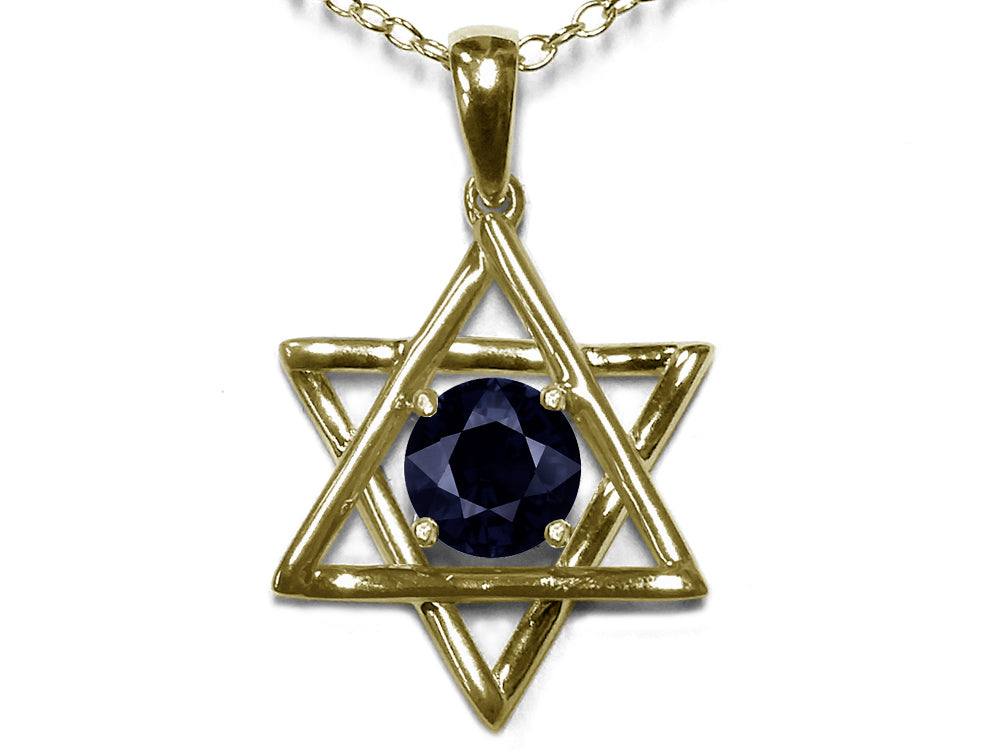 Star K Jewish Star of David Pendant Necklace with Round Genuine Black Sapphire