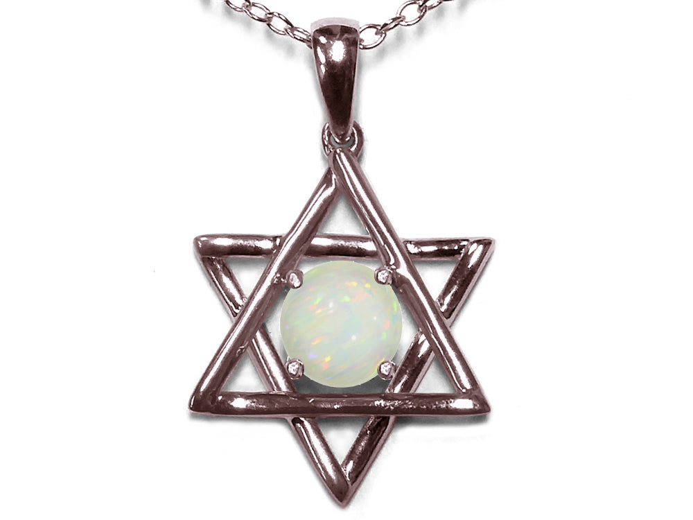 Star K Jewish Star of David Pendant Necklace with Round Genuine Opal