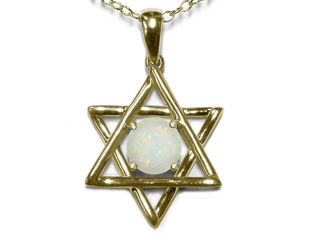 Star K Jewish Star of David Pendant Necklace with Round Genuine Opal