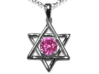 Star K Jewish Star of David Pendant Necklace with Round Created Pink Sapphire