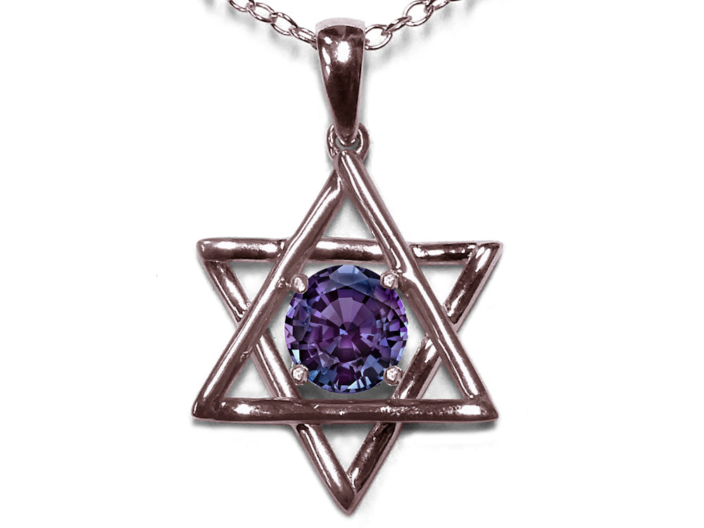 Star K Jewish Star of David Pendant Necklace with Round Simulated Alexandrite