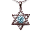 Star K Jewish Star of David Pendant Necklace with Round Simulated Aquamarine