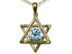 Star K Jewish Star of David Pendant Necklace with Round Simulated Aquamarine