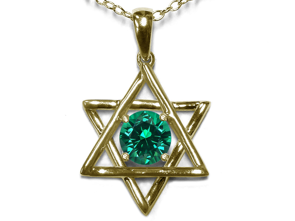 Star K Jewish Star of David Pendant Necklace with Round Simulated Emerald