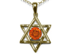 Star K Jewish Star of David Pendant Necklace with Round Simulated Orange Mexican Fire Opal