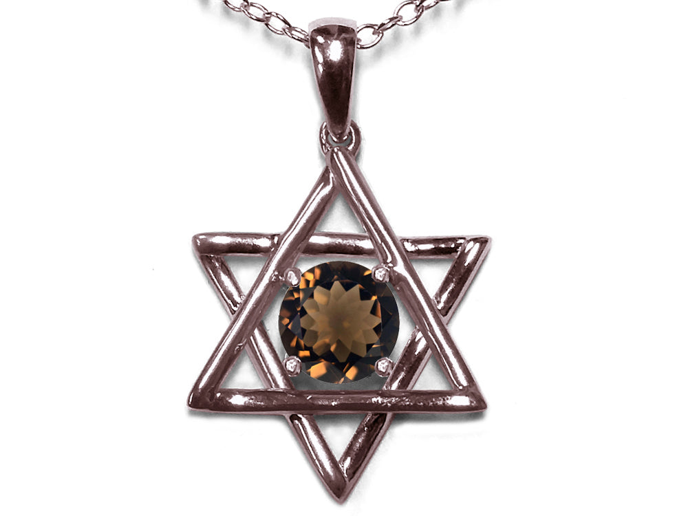 Star K Jewish Star of David Pendant Necklace with Round Genuine Smoky Quartz