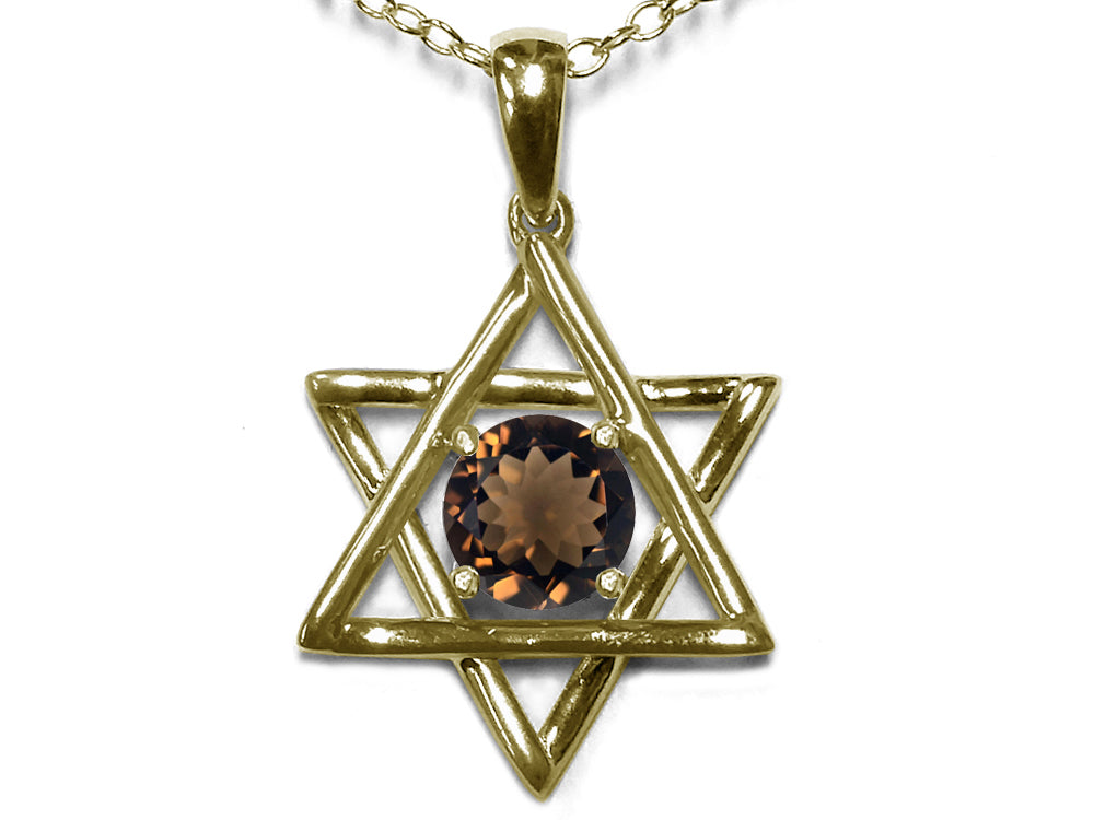 Star K Jewish Star of David Pendant Necklace with Round Genuine Smoky Quartz
