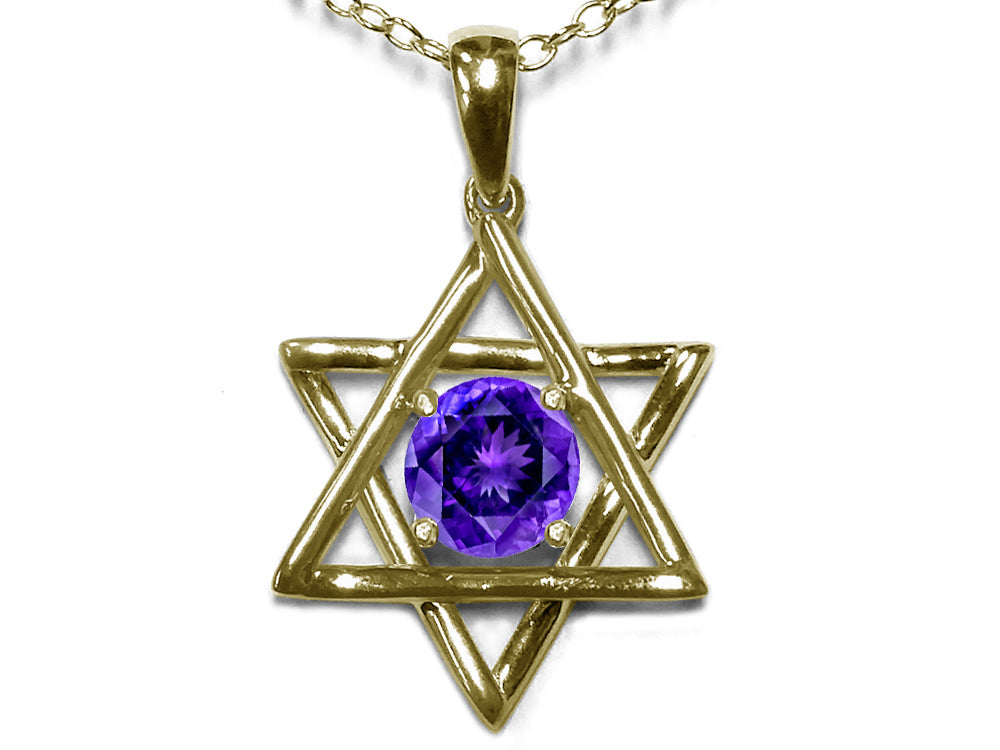 Star K Jewish Star of David Pendant Necklace with Round Genuine Amethyst