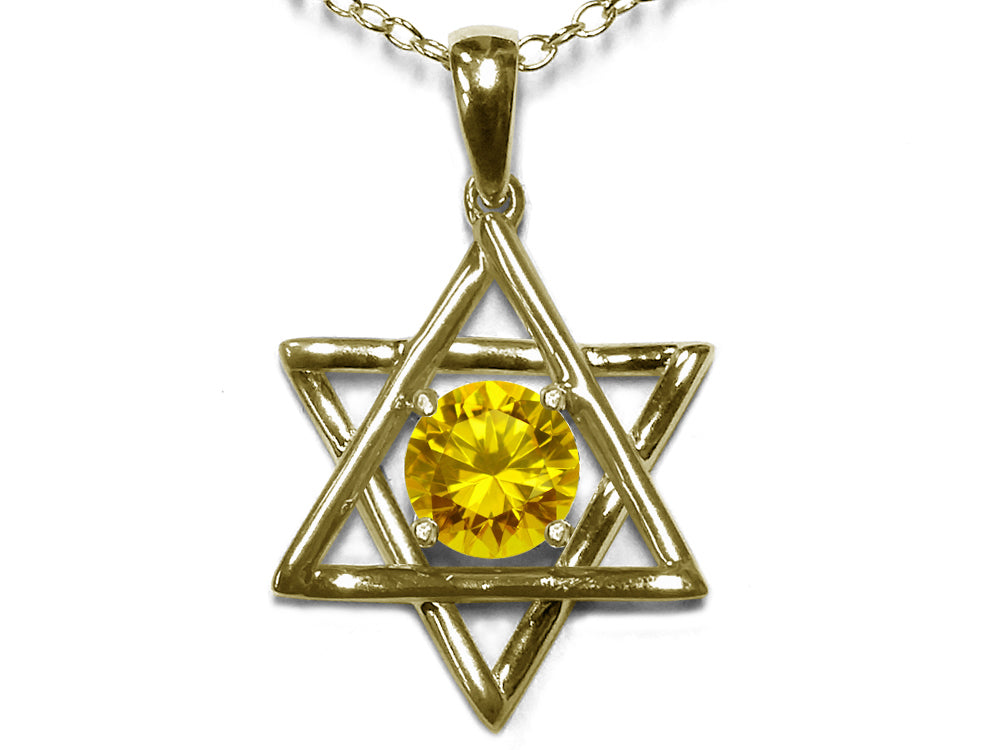 Star K Jewish Star of David Pendant Necklace with Round Genuine Citrine