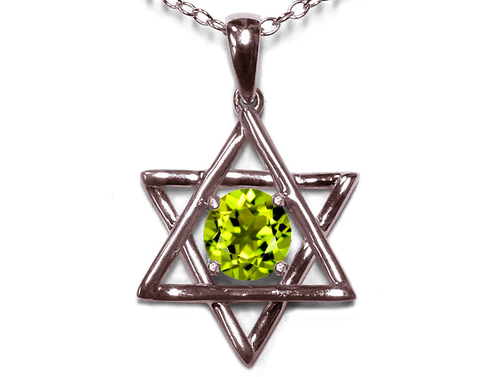 Star K Jewish Star of David Pendant Necklace with Round Genuine Peridot