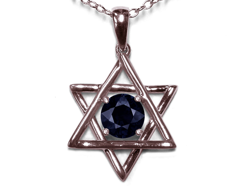 Star K Jewish Star of David Pendant Necklace with Round Genuine Black Sapphire