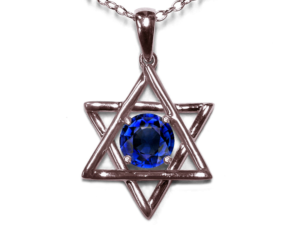 Star K Jewish Star of David Pendant Necklace with Round Created Sapphire
