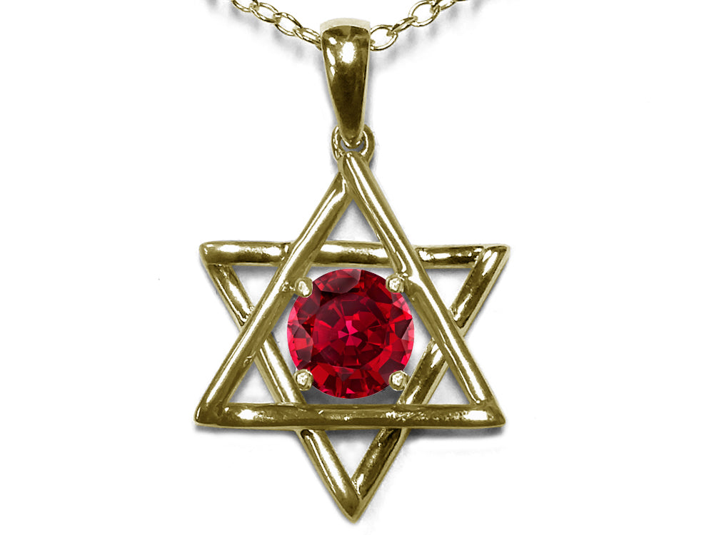 Star K Jewish Star of David Pendant Necklace with Round Created Ruby