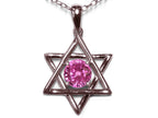 Star K Jewish Star of David Pendant Necklace with Round Created Pink Sapphire