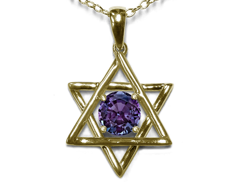 Star K Jewish Star of David Pendant Necklace with Round Simulated Alexandrite