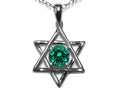Star K Jewish Star of David Pendant Necklace with Round Simulated Emerald