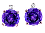 Star K Round 7mm Genuine Amethyst Stud Earrings with Accent Stone on Top