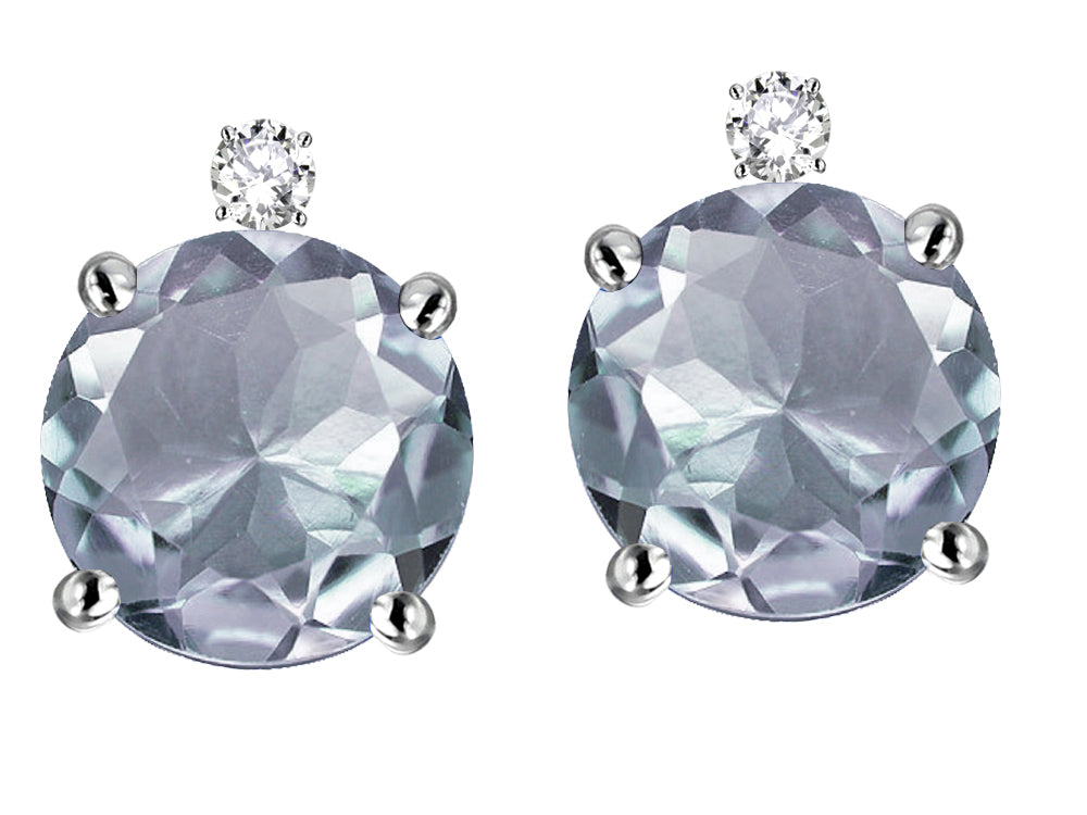 Star K Round 7mm Genuine Aquamarine Stud Earrings with Accent Stone on Top