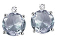 Star K Round 7mm Genuine Aquamarine Stud Earrings with Accent Stone on Top