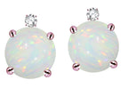 Star K Round 7mm Genuine Opal Stud Earrings with Accent Stone on Top