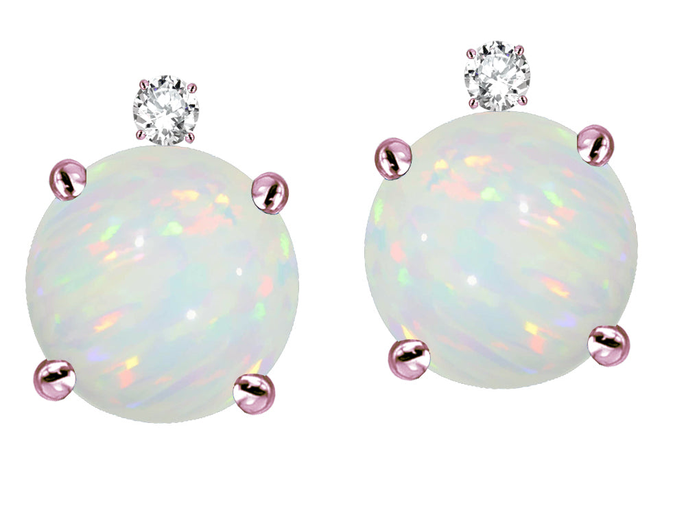 Star K Round 7mm Genuine Opal Stud Earrings with Accent Stone on Top