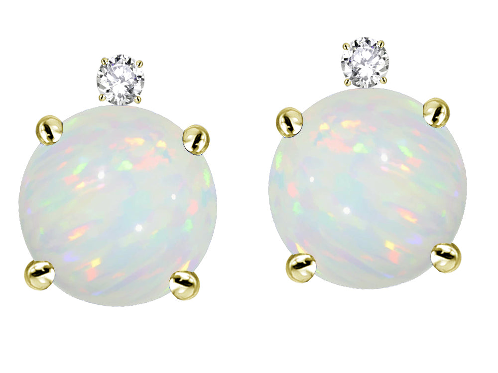 Star K Round 7mm Genuine Opal Stud Earrings with Accent Stone on Top