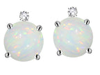 Star K Round 7mm Genuine Opal Stud Earrings with Accent Stone on Top