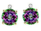 Star K Round 7mm Rainbow Mystic Topaz Stud Earrings with Accent Stone on Top