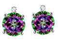 Star K Round 7mm Rainbow Mystic Topaz Stud Earrings with Accent Stone on Top