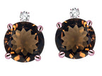 Star K Round 7mm Genuine Smoky Quartz Stud Earrings with Accent Stone on Top
