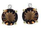 Star K Round 7mm Genuine Smoky Quartz Stud Earrings with Accent Stone on Top