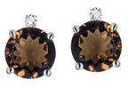 Star K Round 7mm Genuine Smoky Quartz Stud Earrings with Accent Stone on Top