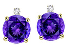 Star K Round 7mm Genuine Amethyst Stud Earrings with Accent Stone on Top