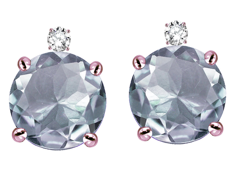Star K Round 7mm Genuine Aquamarine Stud Earrings with Accent Stone on Top