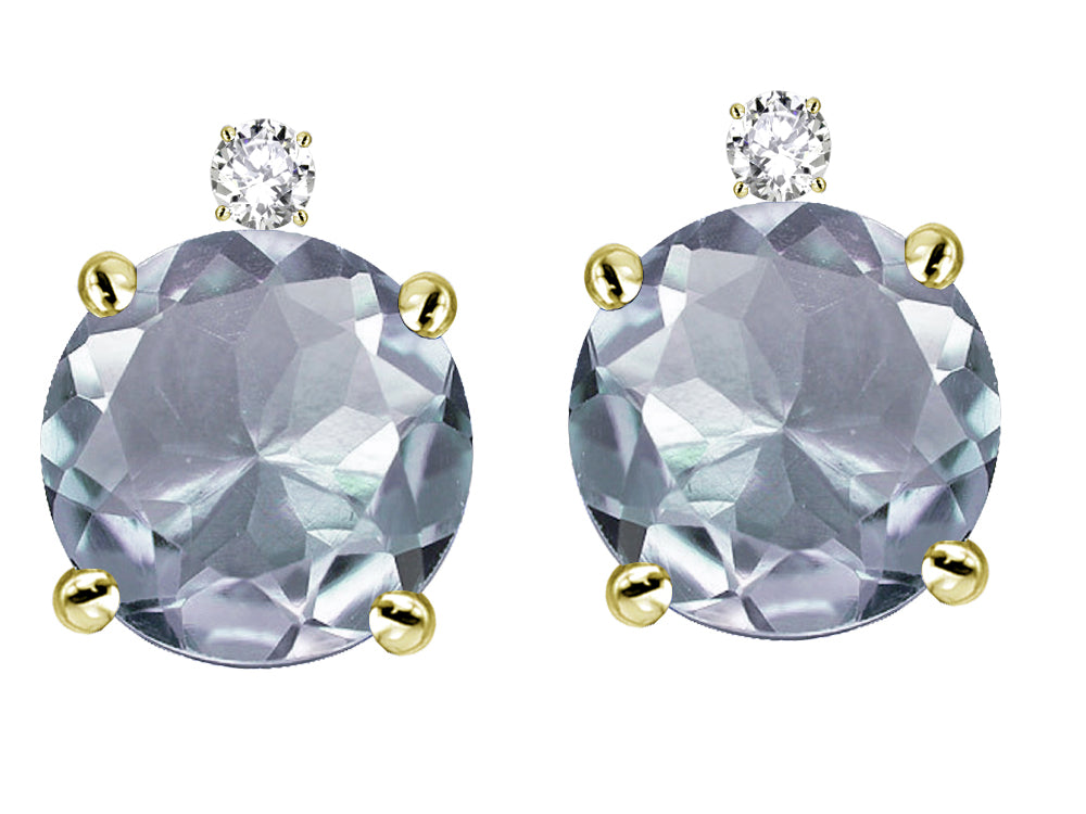 Star K Round 7mm Genuine Aquamarine Stud Earrings with Accent Stone on Top