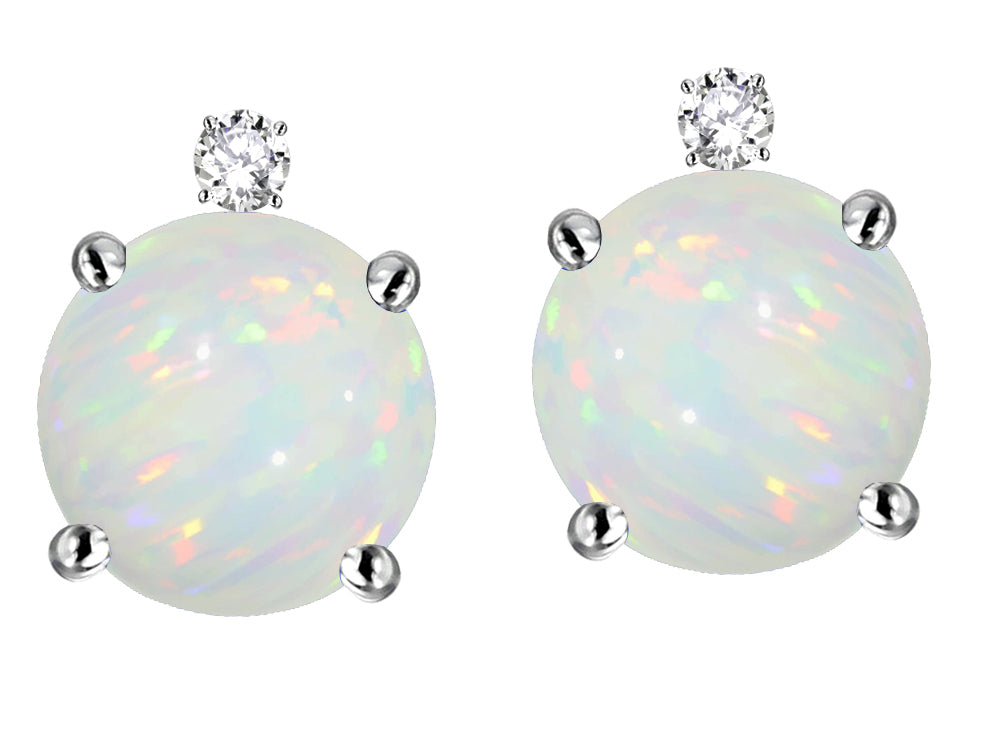 Star K™ Round 7mm Genuine Opal Stud Earrings with Accent Stone on Top