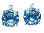 Star K Round 7mm Genuine Blue Topaz Stud Earrings with Accent Stone on Top