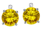 Star K Round 7mm Genuine Citrine Stud Earrings with Accent Stone on Top