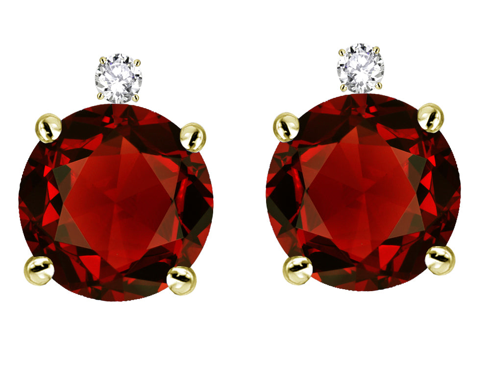 Star K Round 7mm Genuine Garnet Stud Earrings with Accent Stone on Top