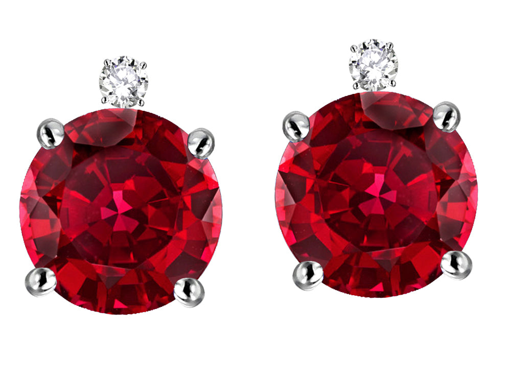 Star K Round 7mm Created Ruby Stud Earrings with Accent Stone on Top