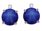 Star K Round 7mm Created Star Sapphire Stud Earrings with Accent Stone on Top