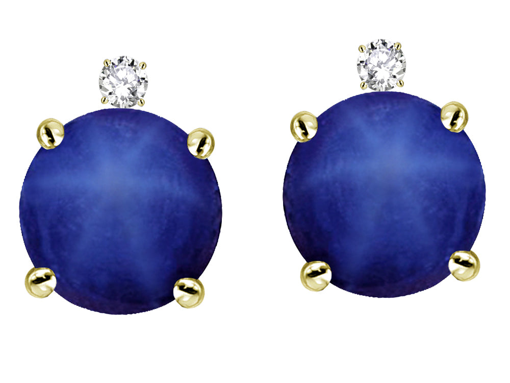 Star K Round 7mm Created Star Sapphire Stud Earrings with Accent Stone on Top