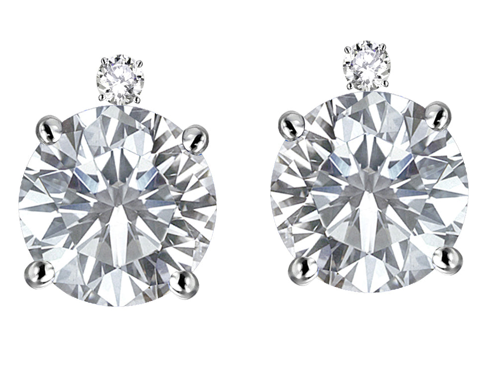 Star K Round 7mm Genuine White Topaz Stud Earrings with Accent Stone on Top